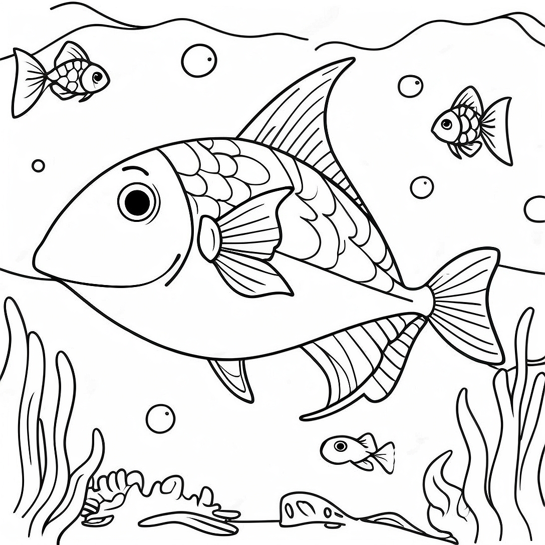 Colorful Swordfish Underwater Scene Coloring Page | Swordfish coloring page