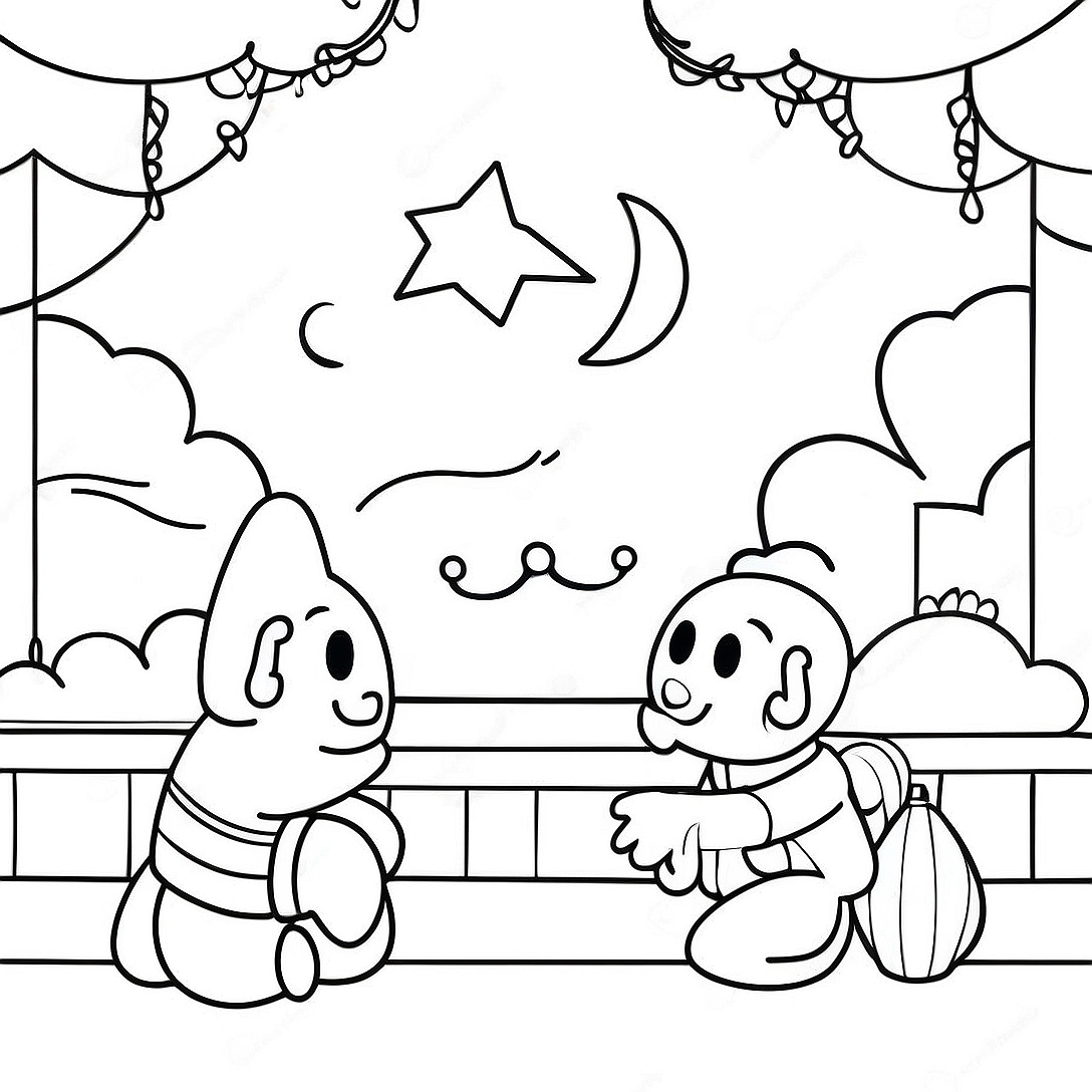 Charming Moon Festival Scene Coloring Page | Moon Festival coloring page