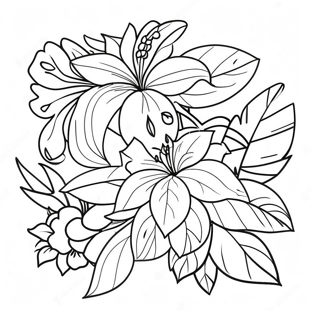 Tropical Flowers Coloring Page | Tropical Flowers coloring page