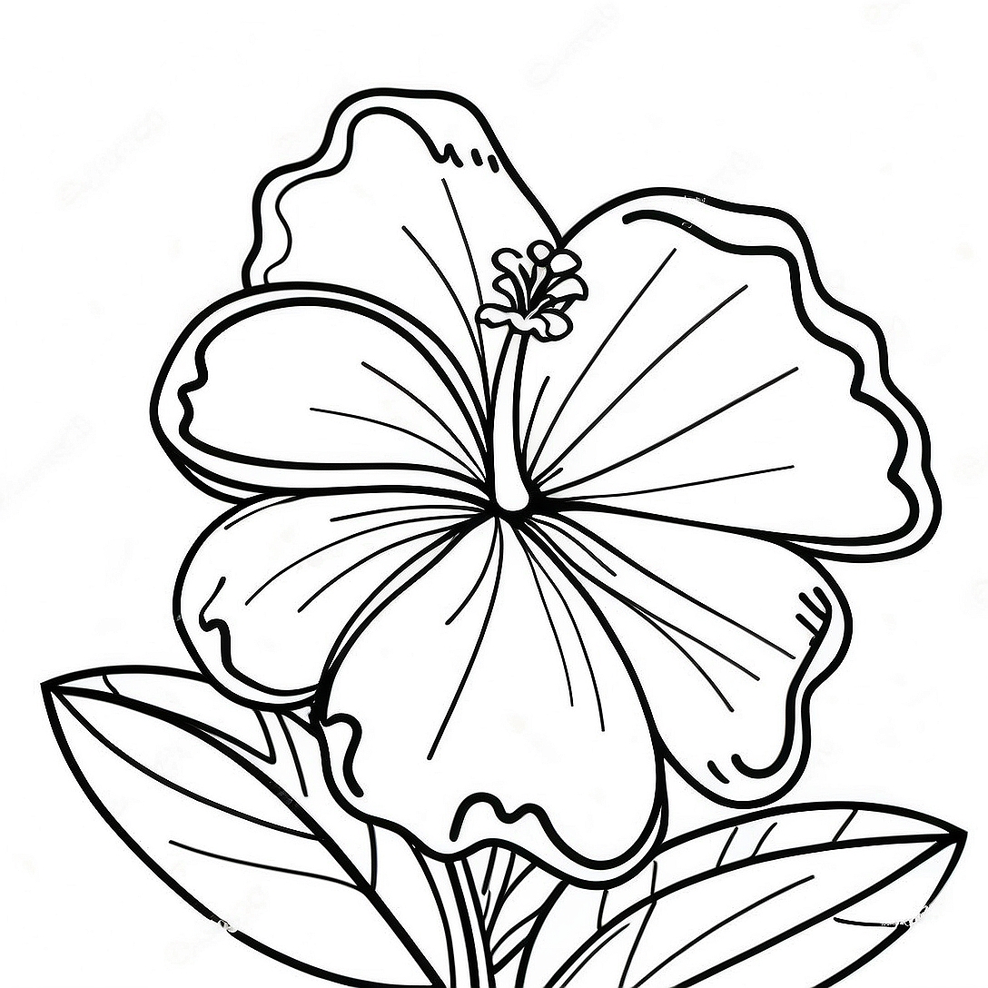 Vibrant Tropical Hibiscus Coloring Page | Tropical Flowers coloring page