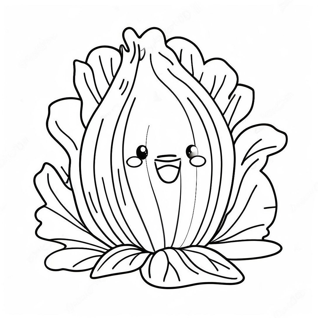 Cute Cartoon Lettuce Coloring Page | Lettuce coloring page