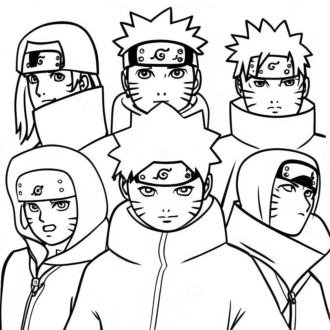 Naruto Akatsuki Members Coloring Page | Akatsuki coloring page