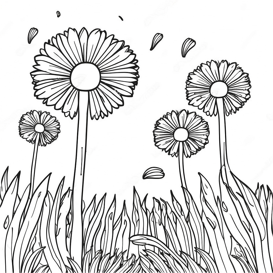 Dandelion Field Coloring Page | Dandelion coloring page