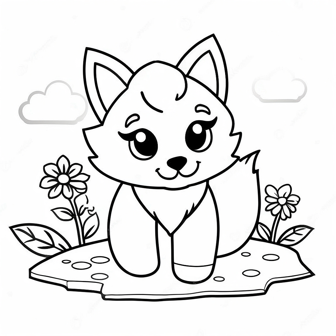 Cute Minecraft Fox with Flowers Coloring Page | Minecraft Fox coloring page