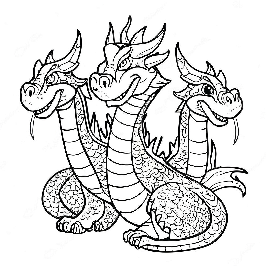 Fiery Three Headed Dragon Coloring Page | Three Headed Dragon coloring page