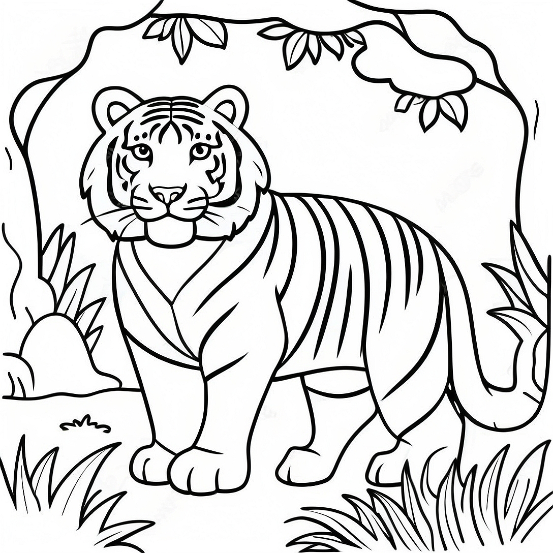 Majestic White Tiger in Jungle Coloring Page | White Tiger coloring page