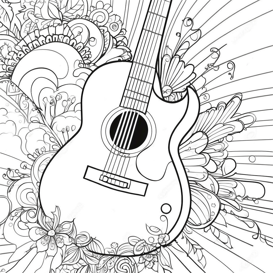 Colorful Guitar Coloring Page | Instrument coloring page