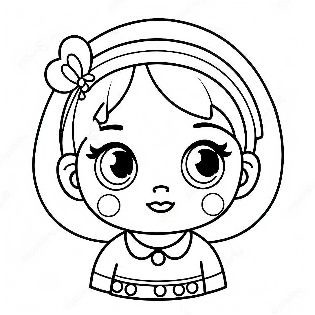 Adorable Kawaii Girl with Big Eyes Coloring Page | Easy Kawaii Girl coloring page