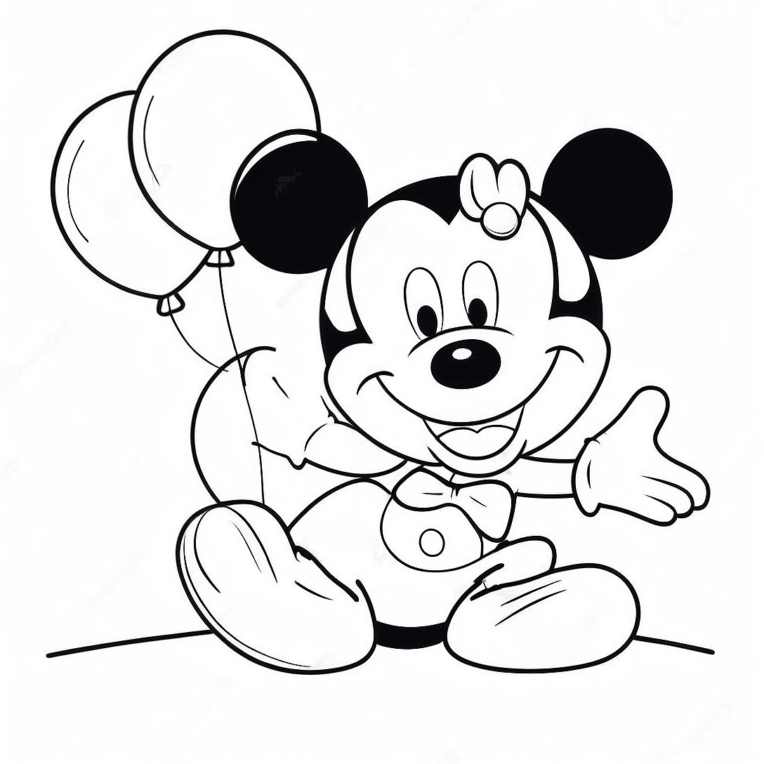 Cheerful Mickey Mouse with Balloons Coloring Page | Happy Birthday Mickey Mouse Clubhouse coloring page