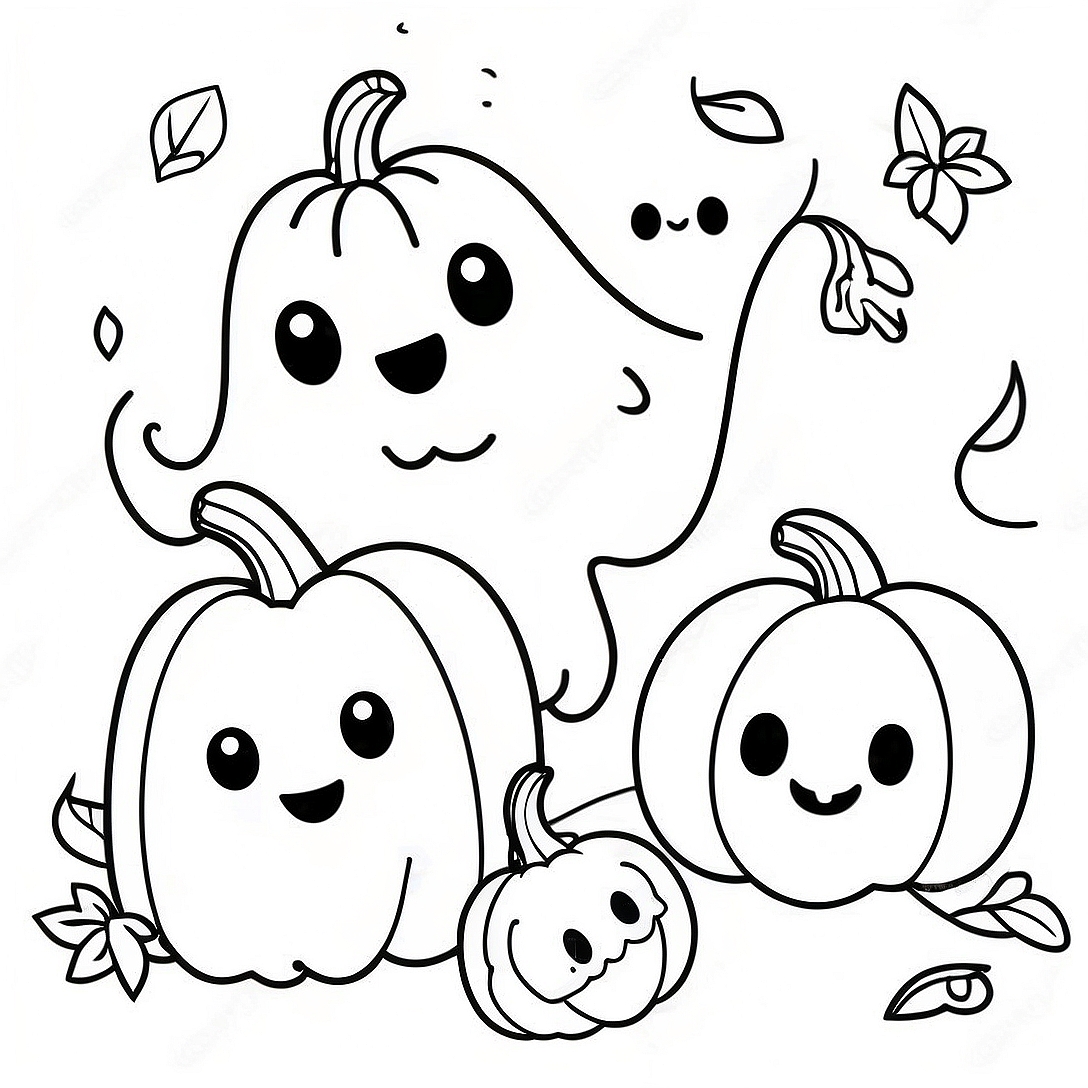 Adorable Ghosts and Pumpkins Coloring Page | Trick or Treat Cute Halloween coloring page