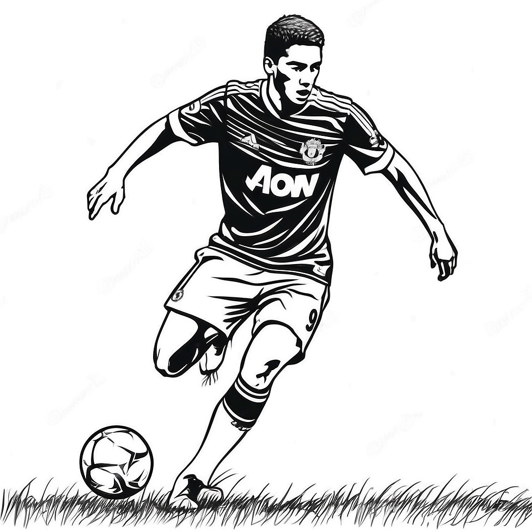 Manchester United Player Dribbling Coloring Page | Manchester United coloring page