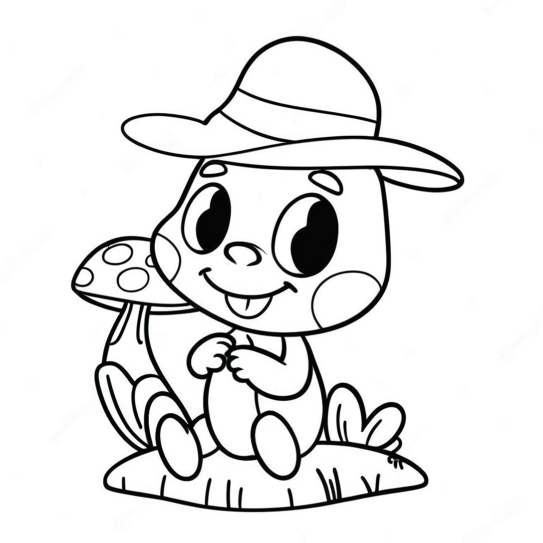 Cute Jiminy Cricket Sitting on a Mushroom Coloring Page | Jiminy Cricket coloring page