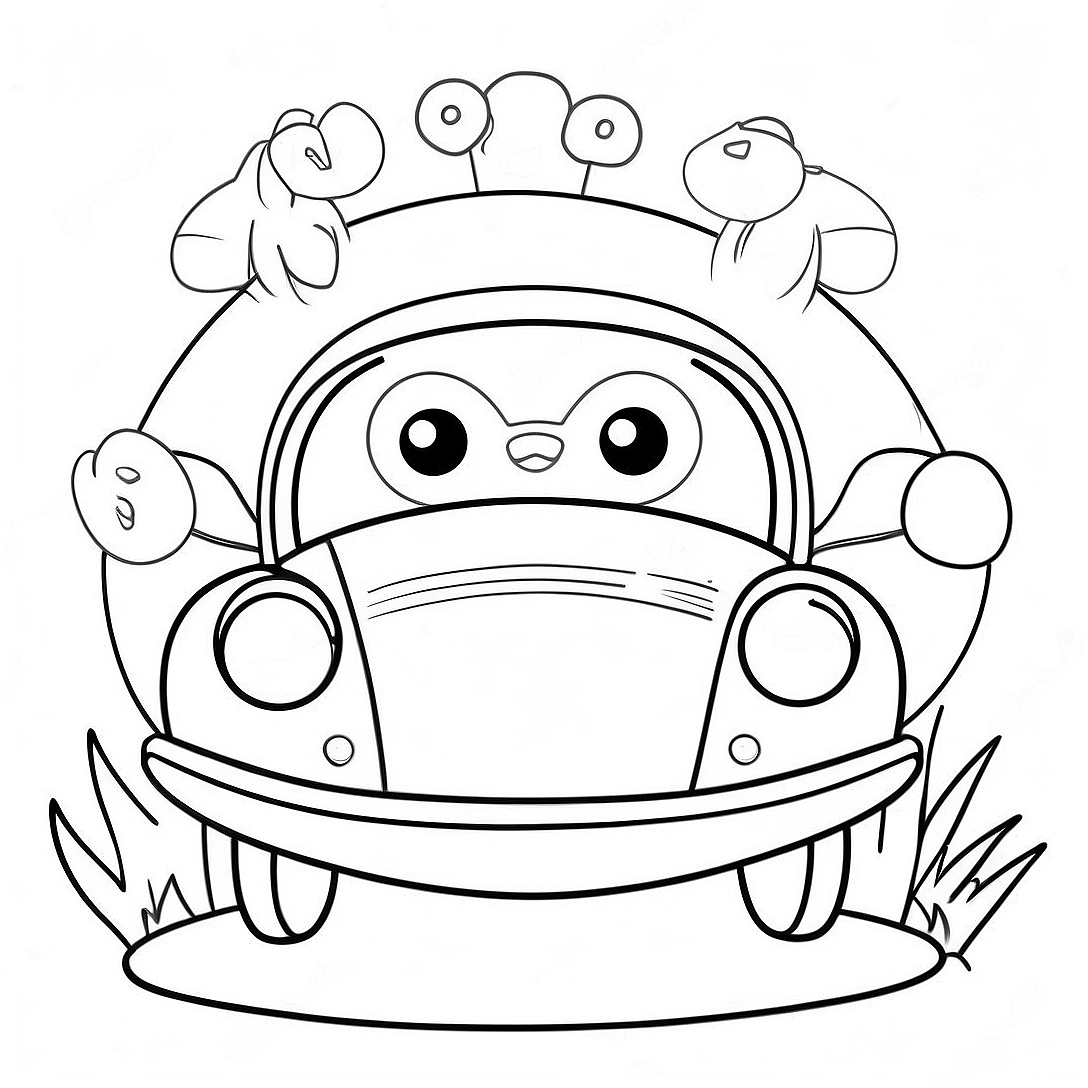 Cute Bumblebee Car with Flowers Coloring Page | Bumblebee Car coloring page