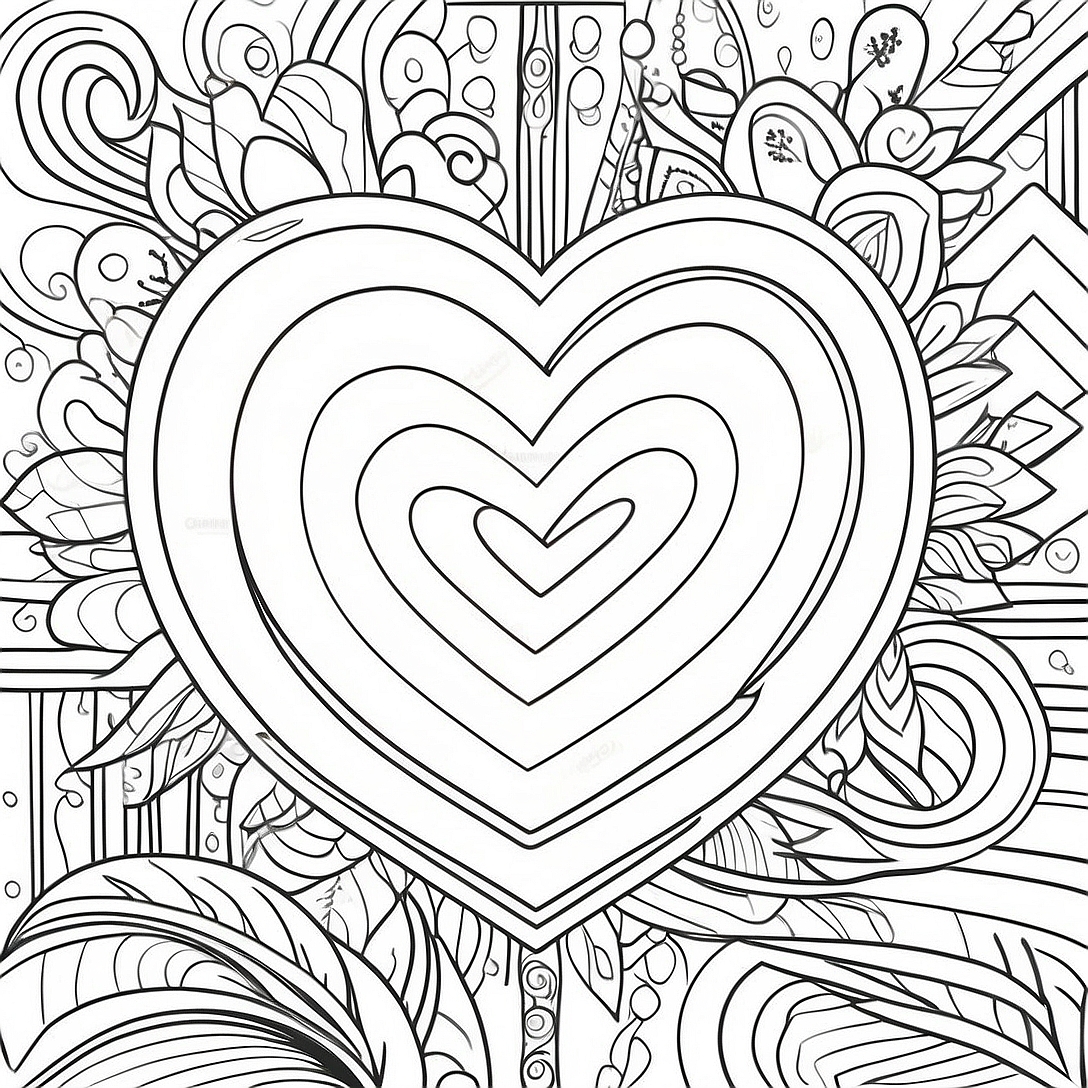 Rose Heart Adult Coloring Page | Rose Heart for Adults coloring page