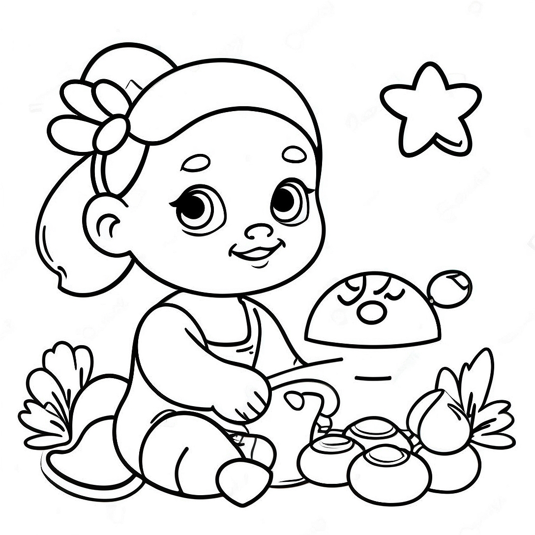Baby Jasmine Playing with Toys Coloring Page | Baby Jasmine coloring page
