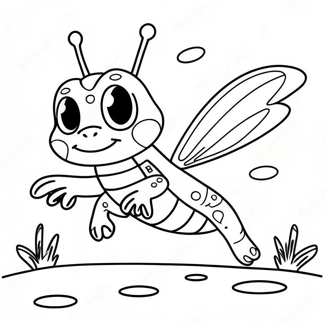 Happy Grasshopper Jumping Coloring Page | Grasshopper coloring page