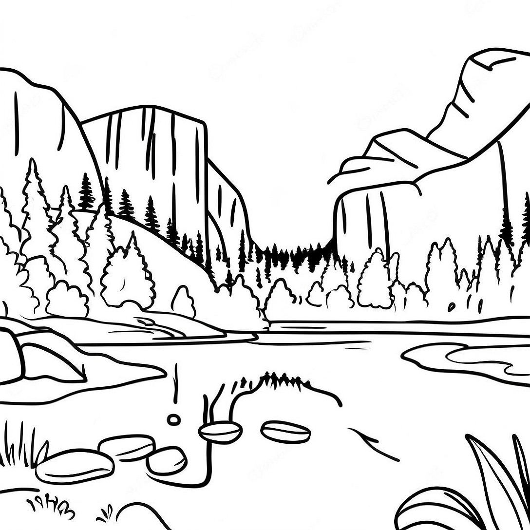 Yosemite National Park Coloring Page | Yosemite coloring page