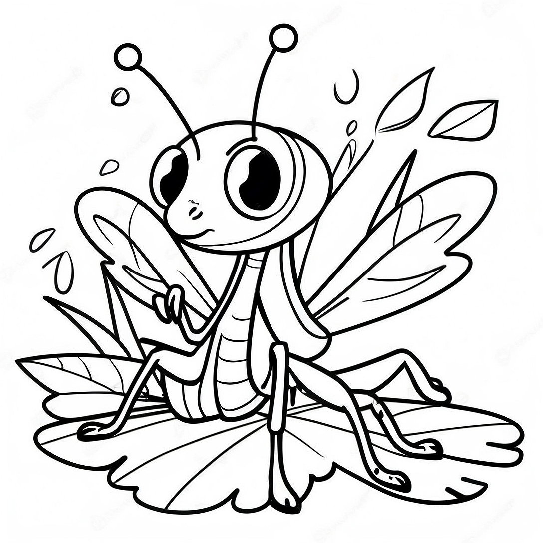 Cute Praying Mantis on a Leaf Coloring Page | Praying Mantis coloring page