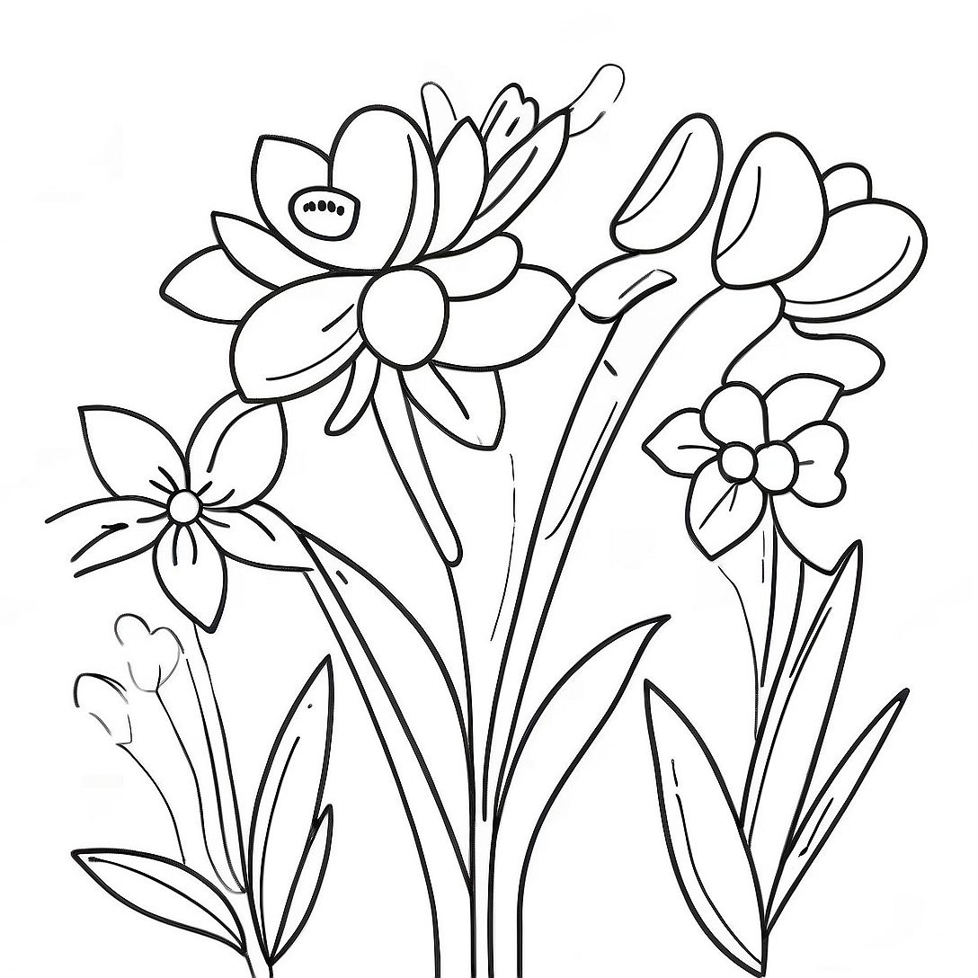 Colorful Spring Flowers Coloring Page | Spring Break coloring page