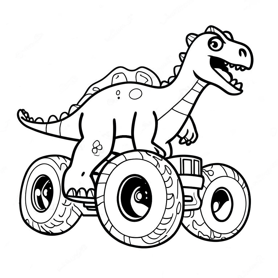 Dinosaur Monster Truck Racing Coloring Page | Dinosaur Monster Truck coloring page