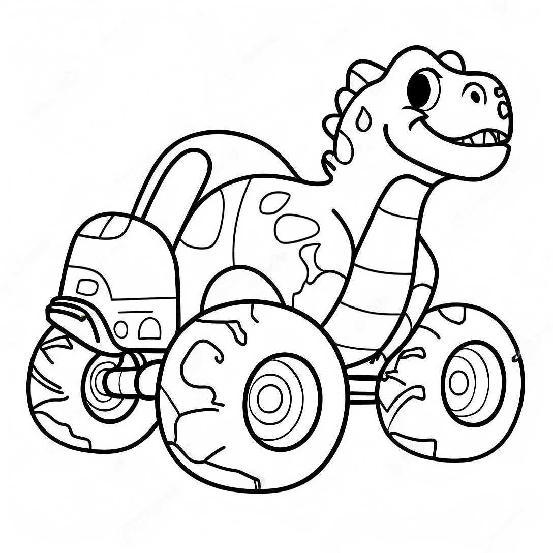 Dinosaur Monster Truck Adventure Coloring Page | Dinosaur Monster Truck coloring page