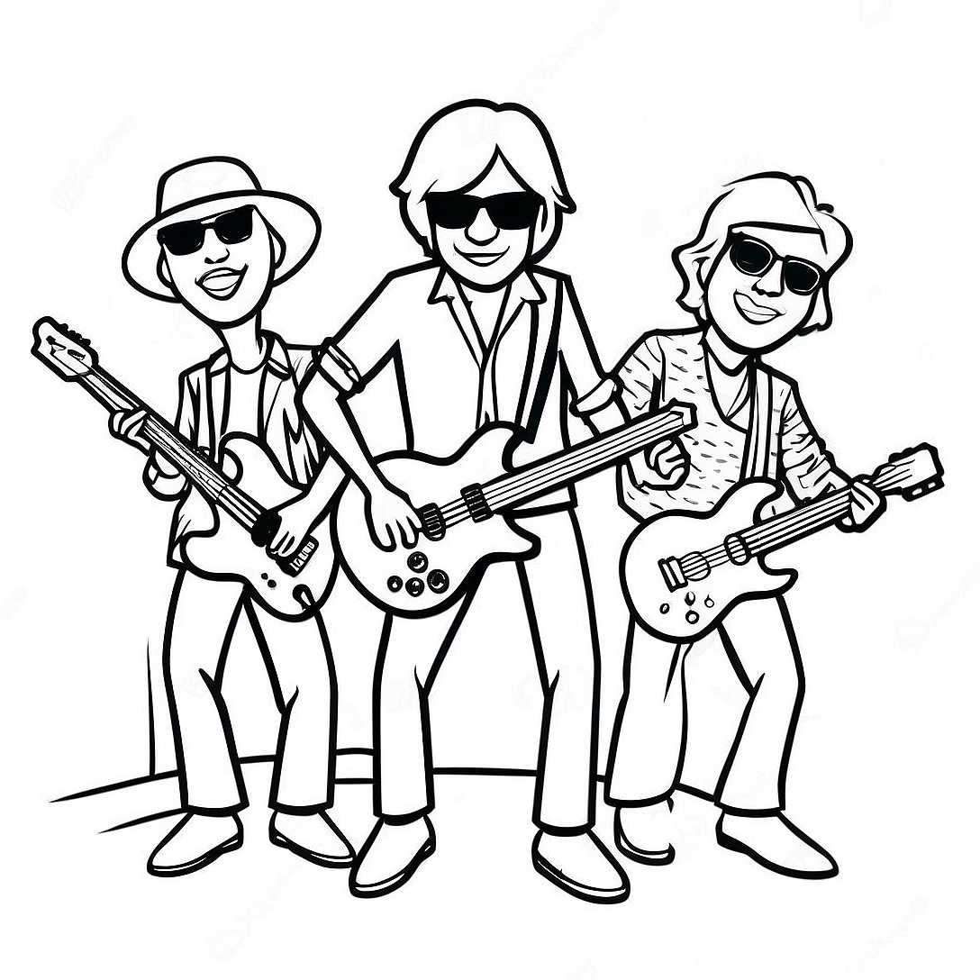 Rock n Roll Band on Stage Coloring Page | Rock n Roll coloring page