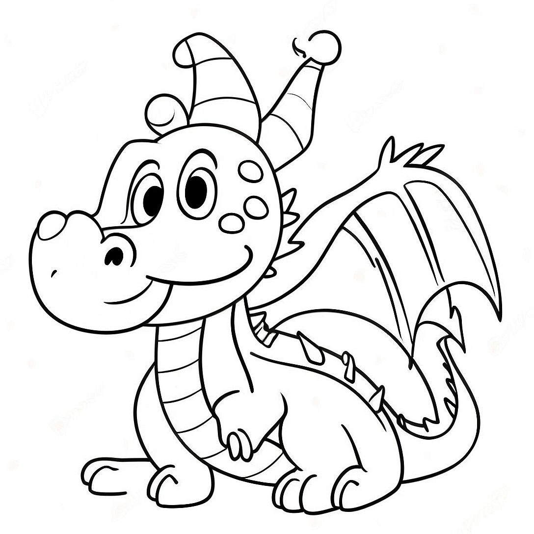 Festive Dragon with Santa Hat Coloring Page | Christmas Dragon coloring page