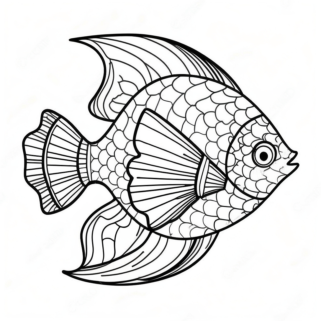 Colorful Tropical Fish Coloring Page | Realistic Fish for Adults coloring page