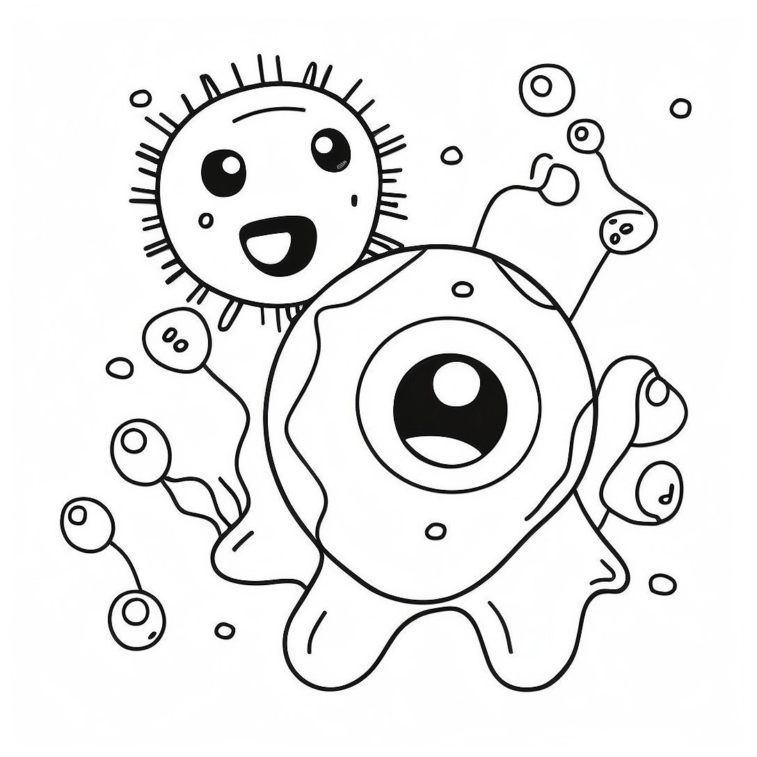 Cute Cartoon Bacteria Coloring Page | Bacteria coloring page