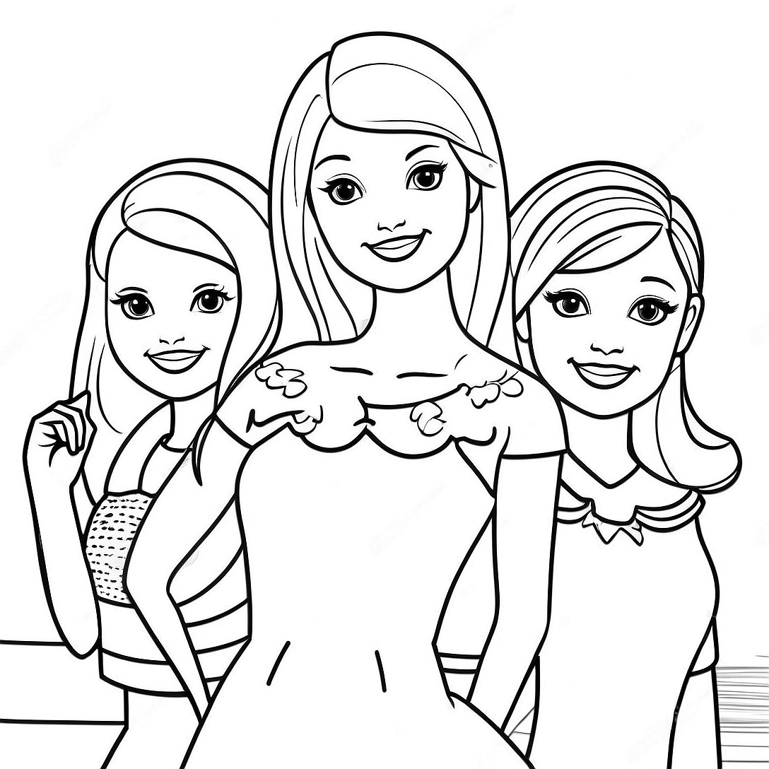 Barbie Skipper with Friends Coloring Page | Barbie Skipper coloring page