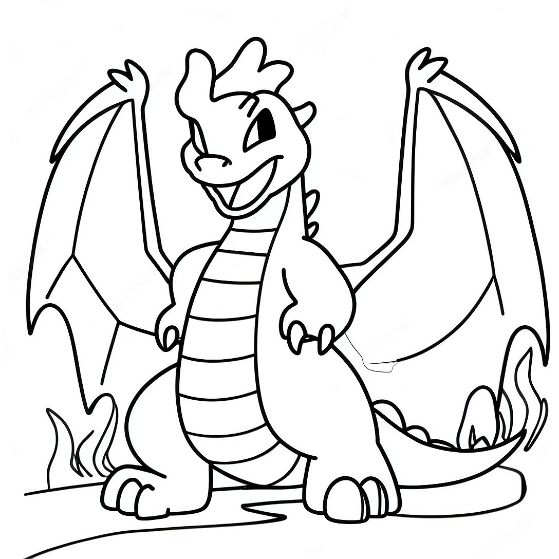 Charizard Breathing Fire Coloring Page | Fire Type Pokemon coloring page