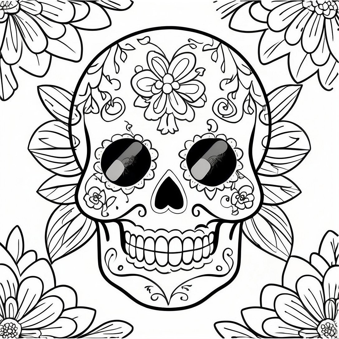 Day of the Dead Sugar Skull Coloring Page | Day of the Dead coloring page