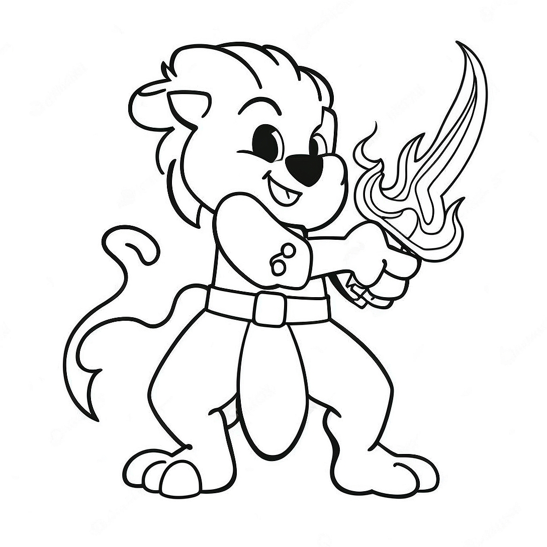 Diluc with Flaming Sword Coloring Page | Genshin coloring page