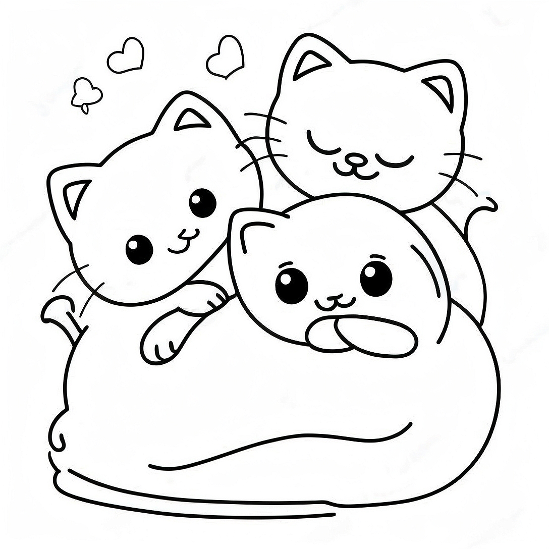 Cute Kittens Sleeping Coloring Page | Catnap coloring page