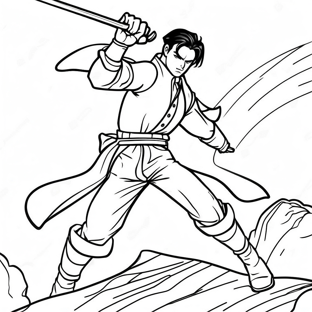Levi in Dynamic Battle Pose Coloring Page | Levi Attack on Titan coloring page