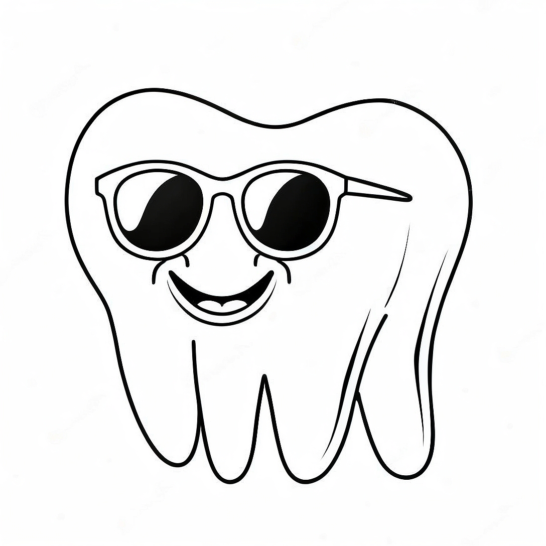 Funny Tooth with Sunglasses Coloring Page | Tooth coloring page