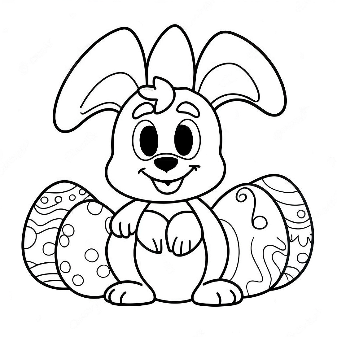 Bluey with Colorful Easter Eggs Coloring Page | Bluey Easter coloring page