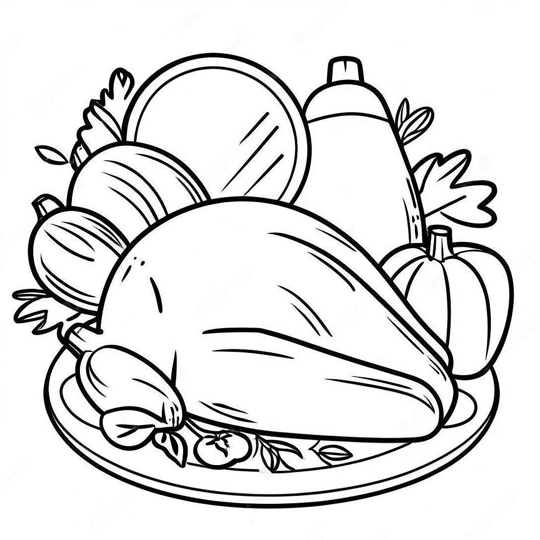 Thanksgiving Feast Coloring Page | Preschool Thanksgiving Food coloring page