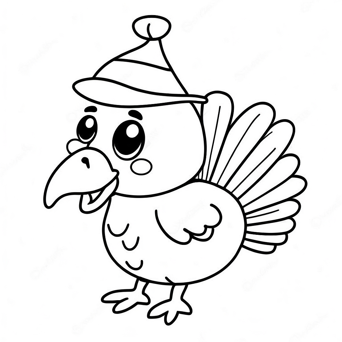 Cute Turkey with a Hat Coloring Page | Preschool Thanksgiving Food coloring page