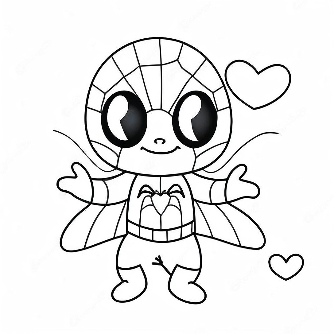 Cute Spiderman with Hearts Coloring Page | Spiderman Valentines coloring page