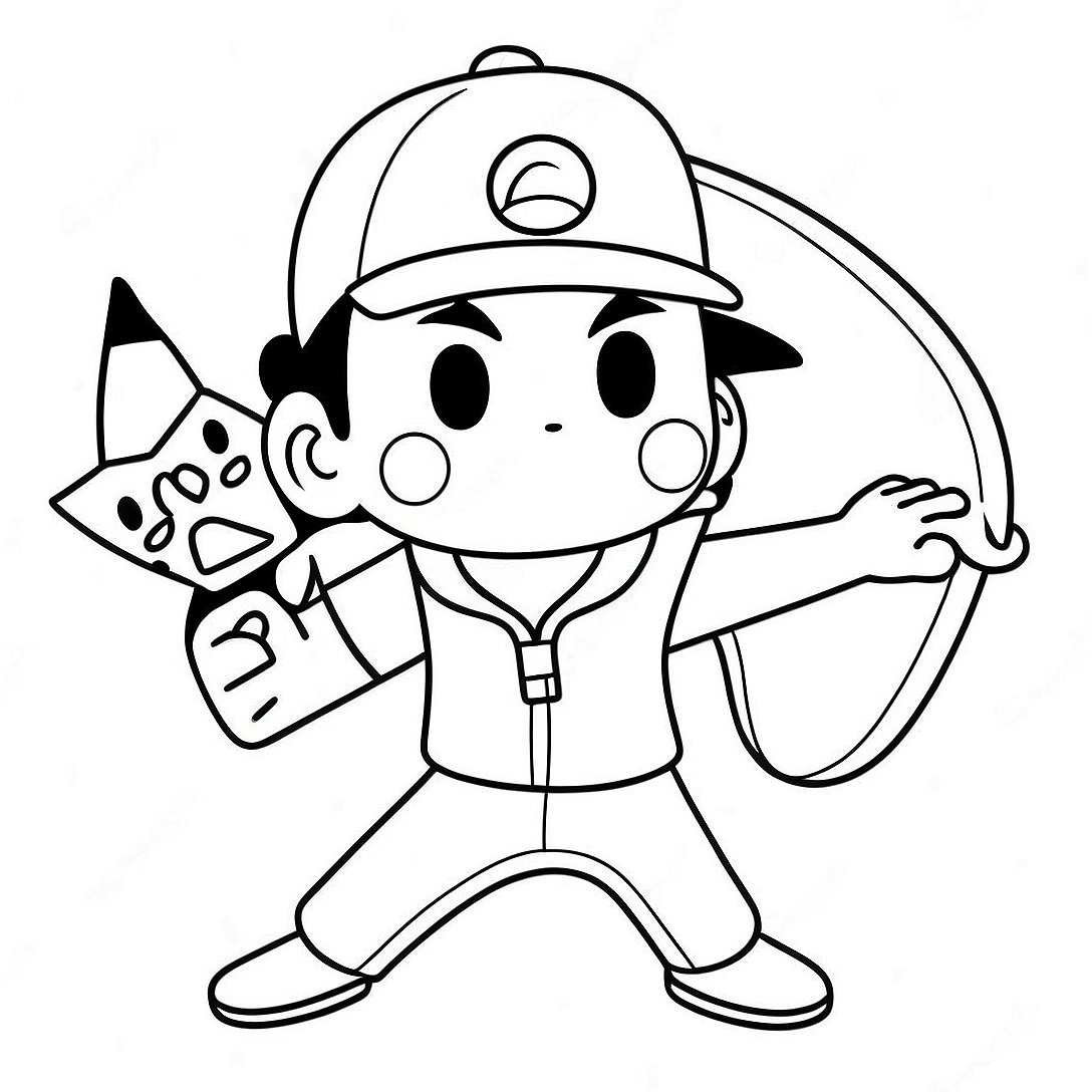 Ash Ketchum Catching Pikachu Coloring Page | Ash Ketchum coloring page