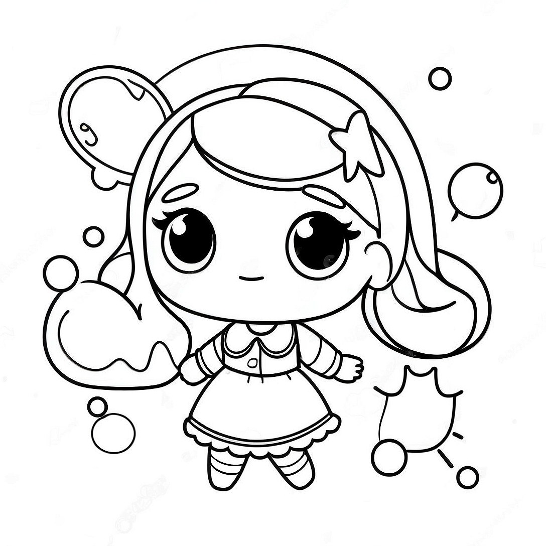Cute Gacha Life Girl with Bubbles Coloring Page | Pretty Girl Gacha Life coloring page