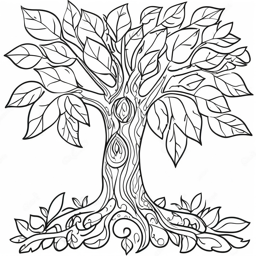 Colorful Fall Tree with Leaves Coloring Page | Fall Tree coloring page