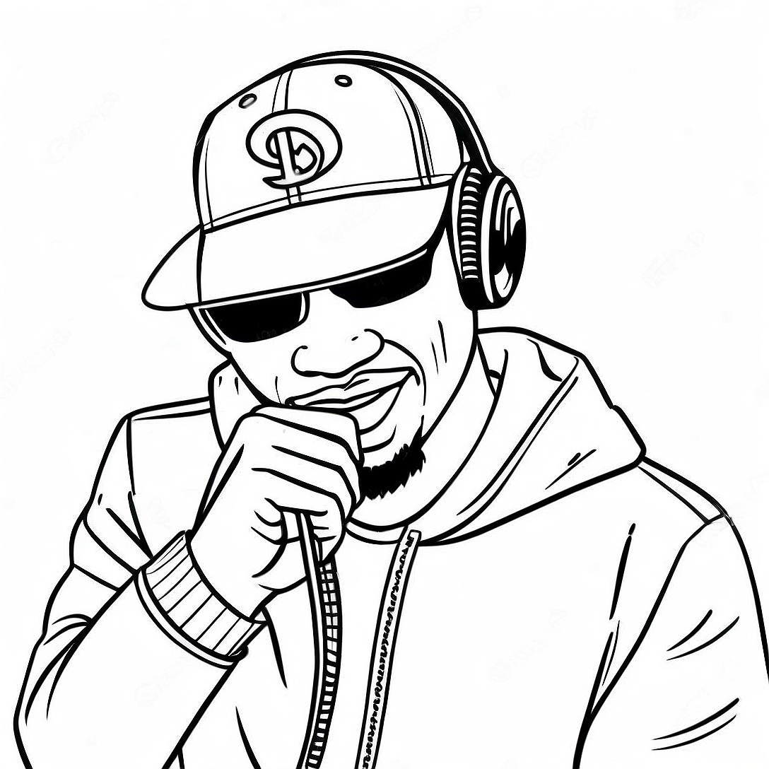 Cool Rapper with Microphone Coloring Page | Rapper coloring page