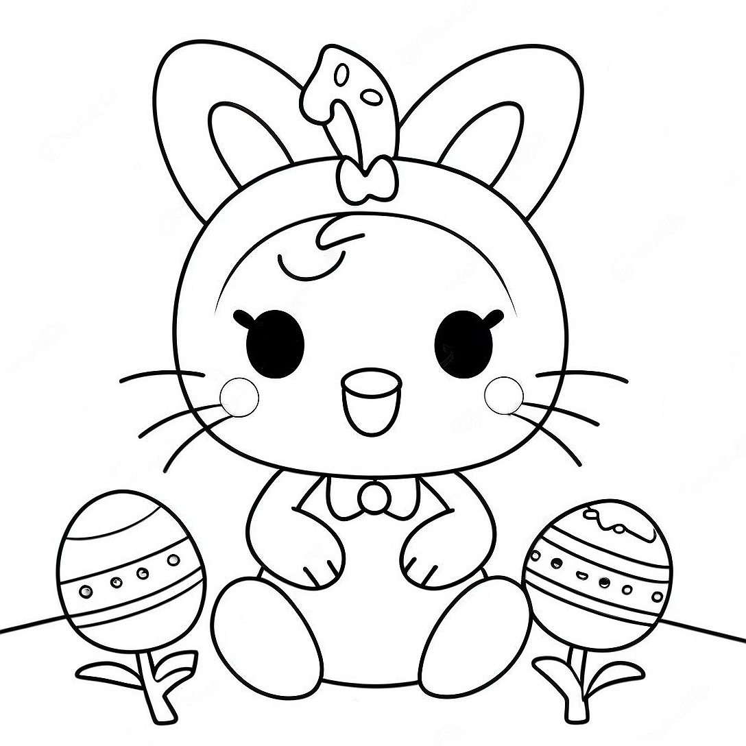 Hello Kitty Easter Bunny Coloring Page | Hello Kitty Easter coloring page