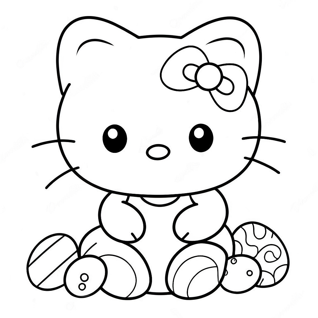 Hello Kitty with Colorful Eggs Coloring Page | Hello Kitty Easter coloring page