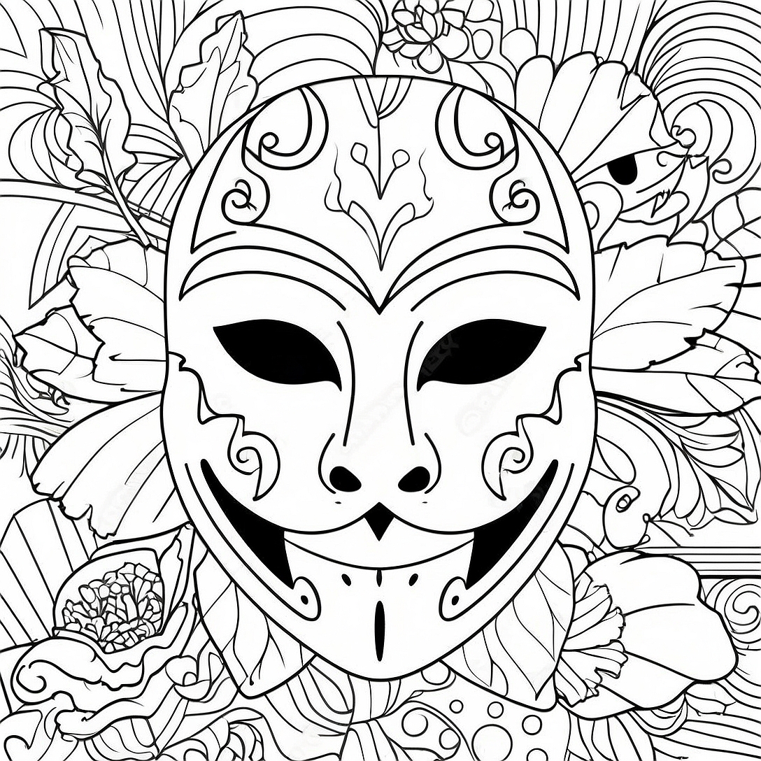 Spooky Halloween Mask Template Coloring Page | Halloween Mask Template coloring page