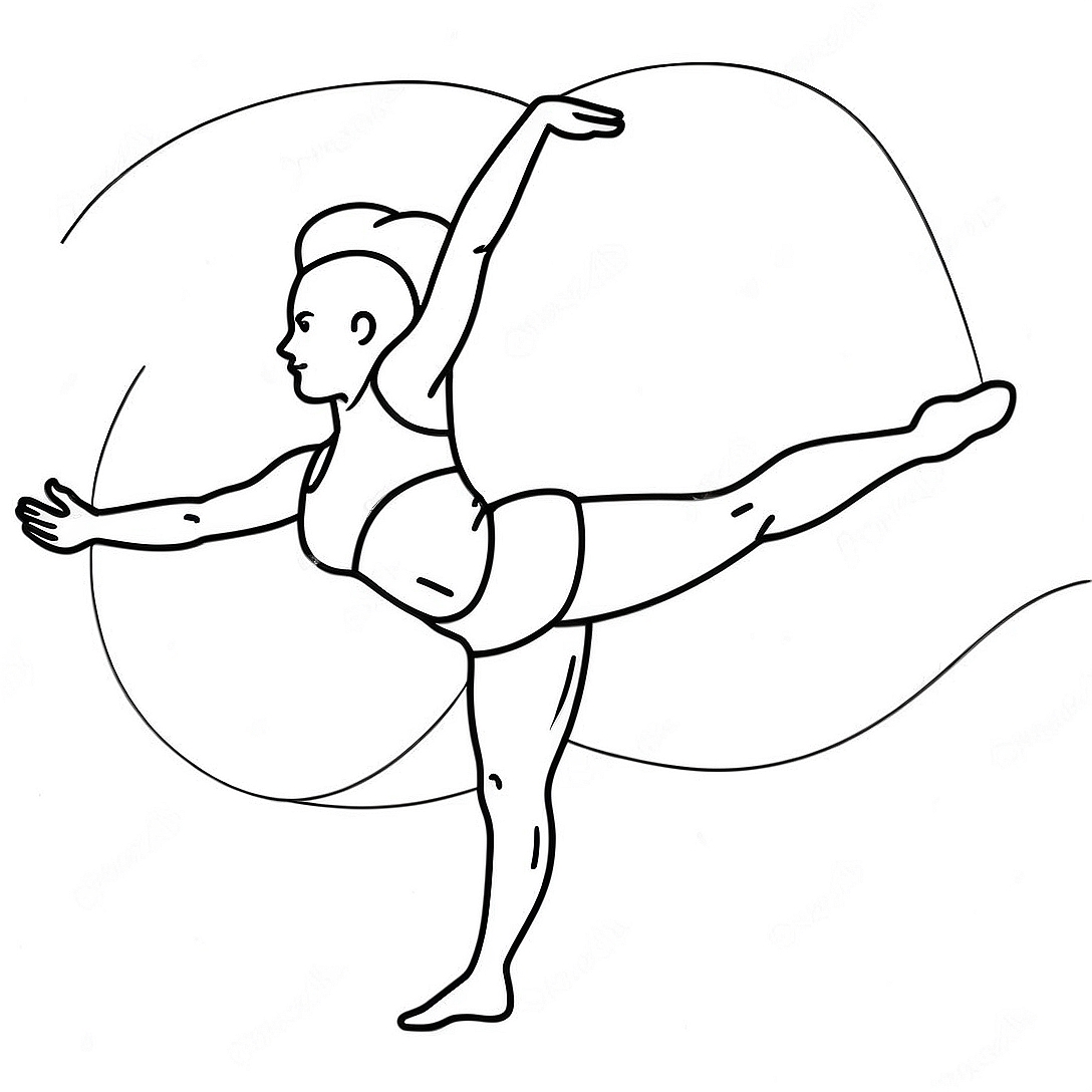 Flexible Gymnast Performing a Split Coloring Page | Gymnastics coloring page