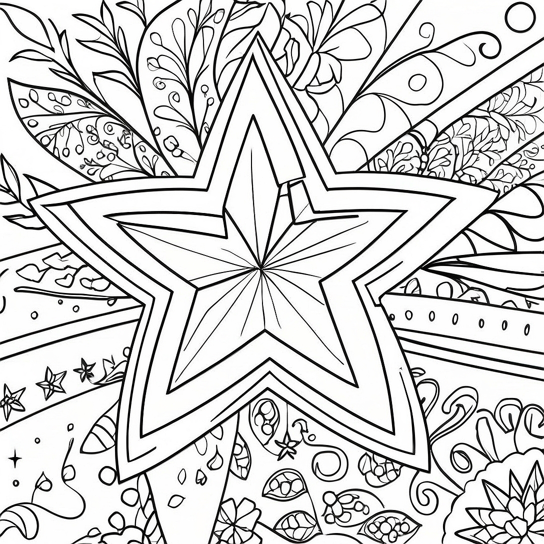 Sparkling Christmas Tree Star Coloring Page | Christmas Tree Star coloring page