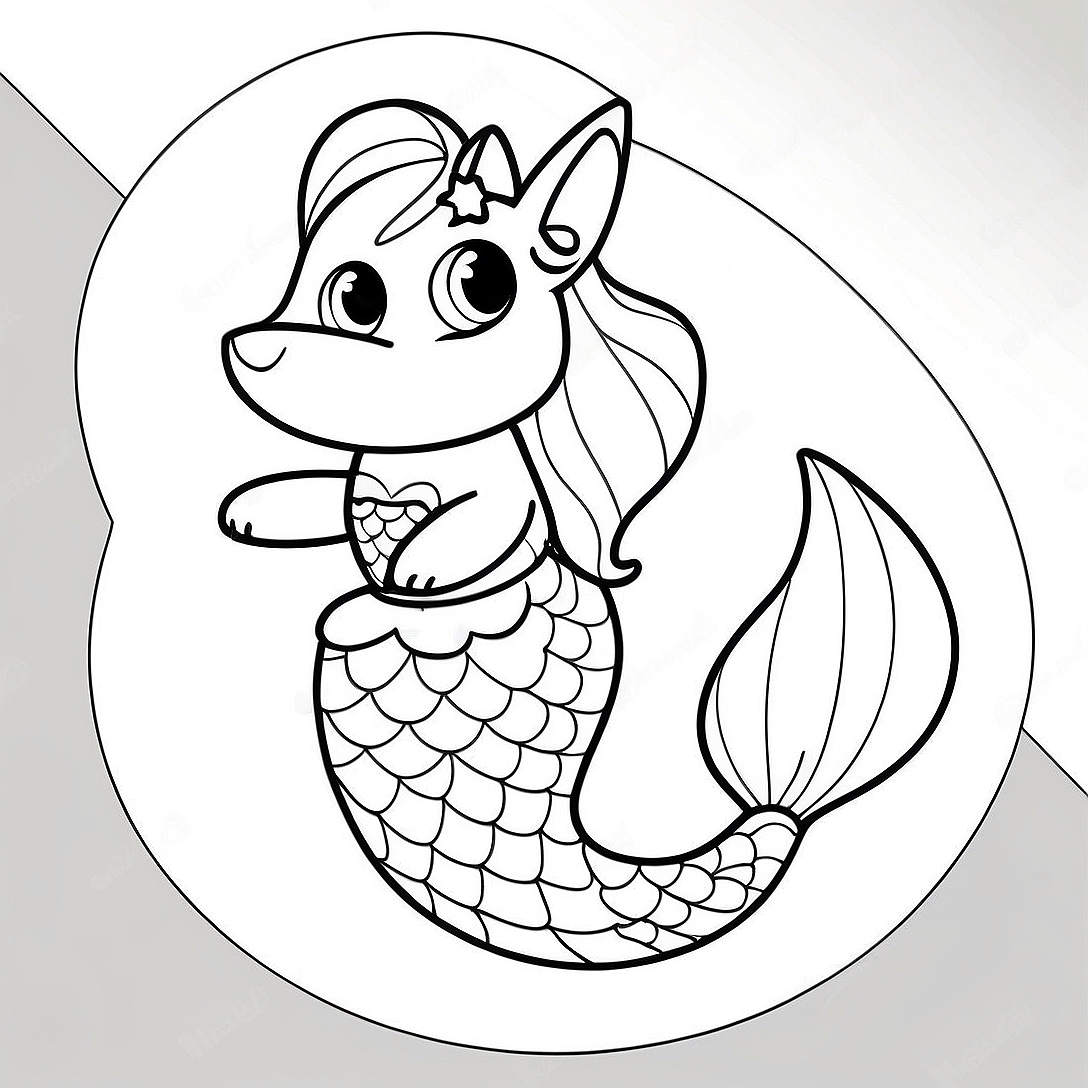 Mermaid Dog with Sparkling Tail Coloring Page | Mermaid Dog coloring page